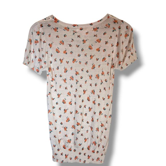 Flying Tomato sweater womens Medium cream floral short-sleeve lace coquette - Picture 2 of 8